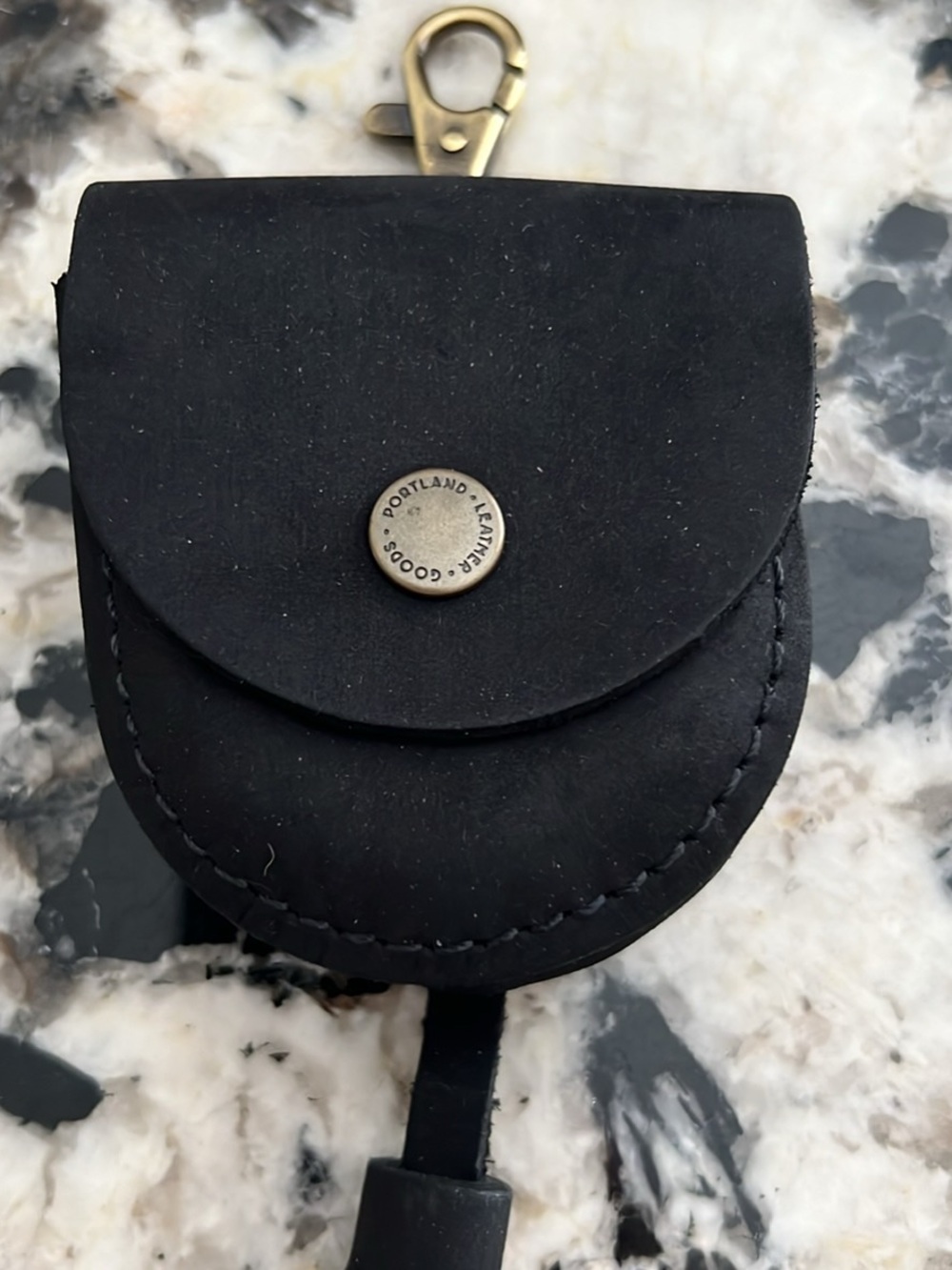Portland Leather Black Mini Key Pouch with Brass Clip